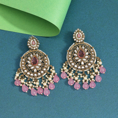 Pink Color Kundan Earrings (KDE974PNK) - Preyans.com