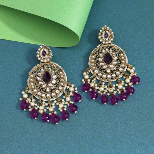 Purple Color Kundan Earrings (KDE974PRP) - Preyans.com