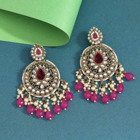 Rani Color Kundan Earrings (KDE974RNI) - Preyans.com