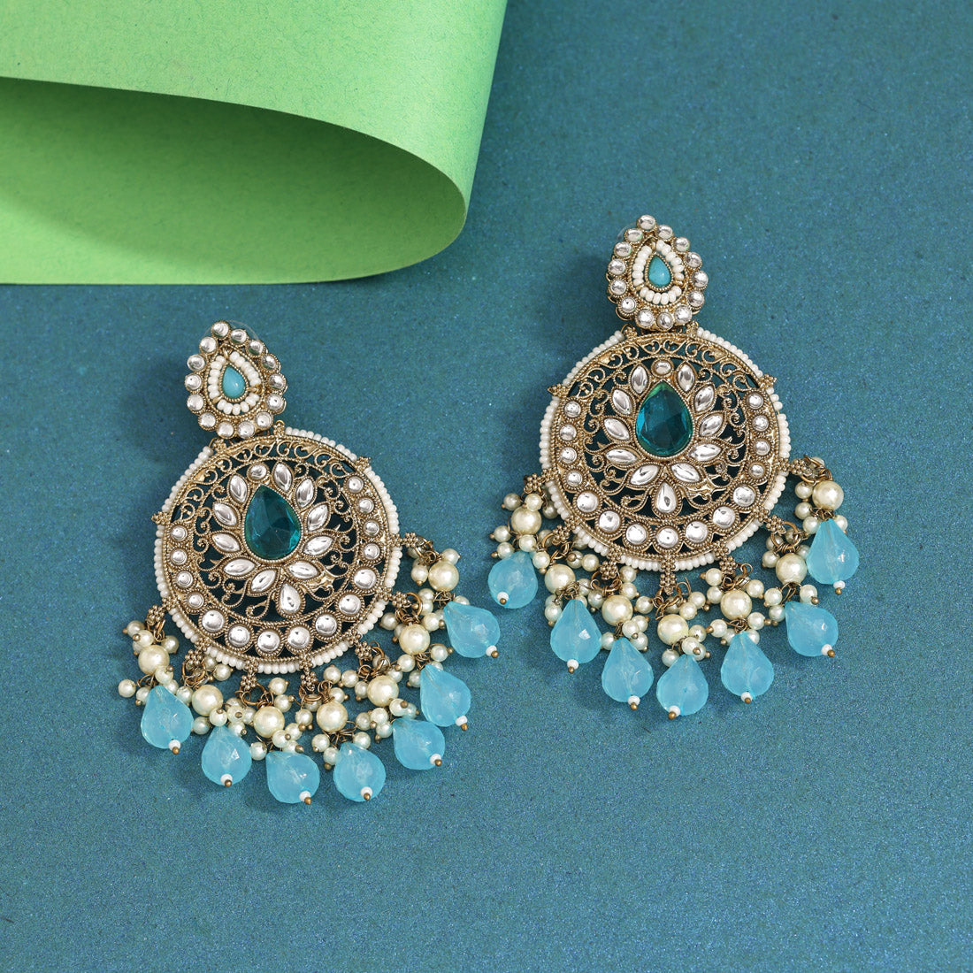 Sky Blue Color Kundan Earrings (KDE974SBLU) - Preyans.com