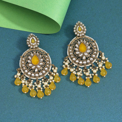 Yellow Color Kundan Earrings (KDE974YLW) - Preyans.com