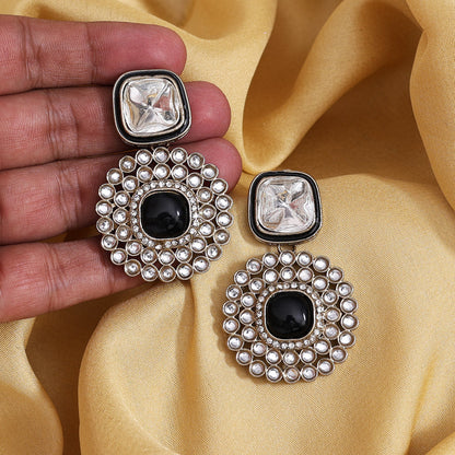 Black Color Moissanite Kundan Earrings (KDE975BLK) - Preyans.com