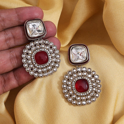 Maroon Color Moissanite Kundan Earrings (KDE975MRN) - Preyans.com