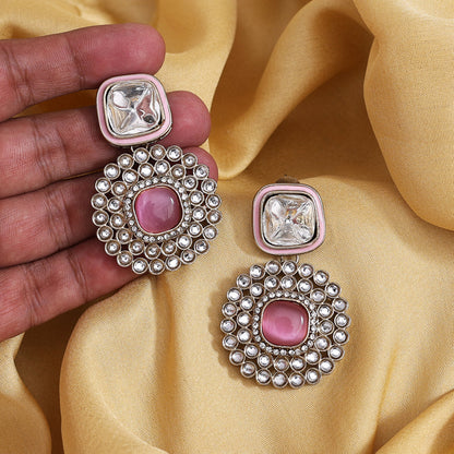 Pink Color Moissanite Kundan Earrings (KDE975PNK) - Preyans.com