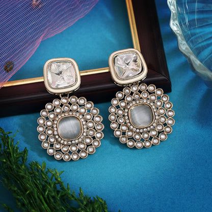 White Color Moissanite Kundan Earrings (KDE975WHT) - Preyans.com