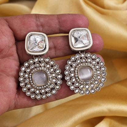 White Color Moissanite Kundan Earrings (KDE975WHT) - Preyans.com