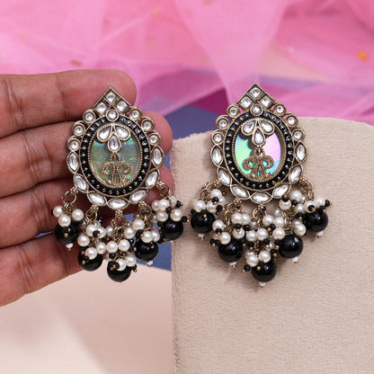 Black Color Kundan Earrings (KDE976BLK) - Preyans.com