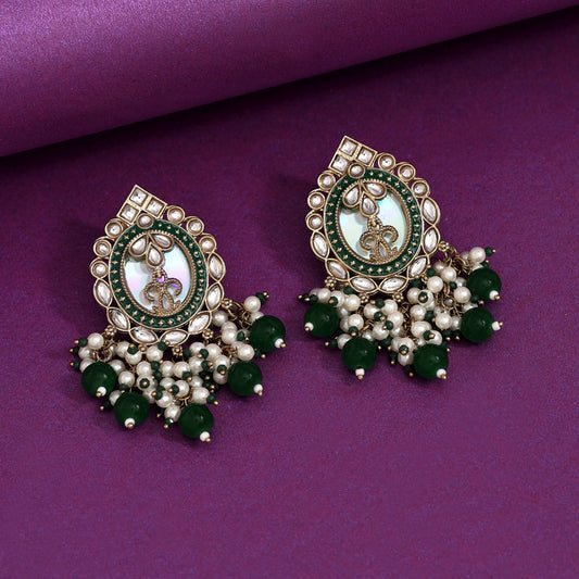 Green Color Kundan Earrings (KDE976GRN) - Preyans.com