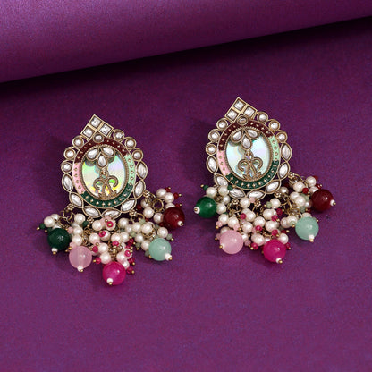 Multi Color Kundan Earrings (KDE976MLT) - Preyans.com