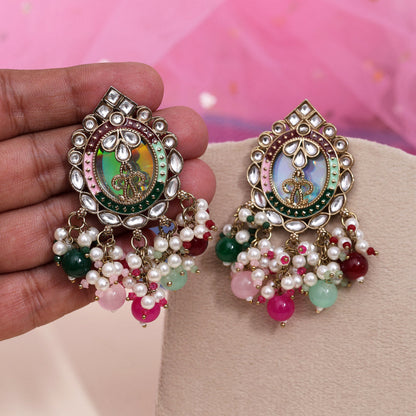 Multi Color Kundan Earrings (KDE976MLT) - Preyans.com