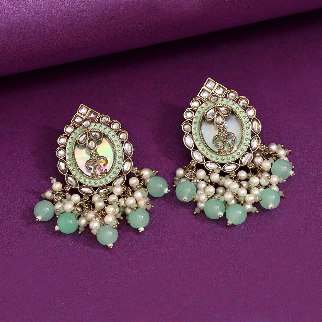 Pista Green Color Kundan Earrings (KDE976PGRN) - Preyans.com