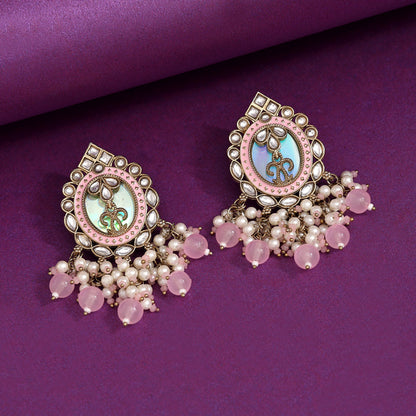 Pink Color Kundan Earrings (KDE976PNK) - Preyans.com