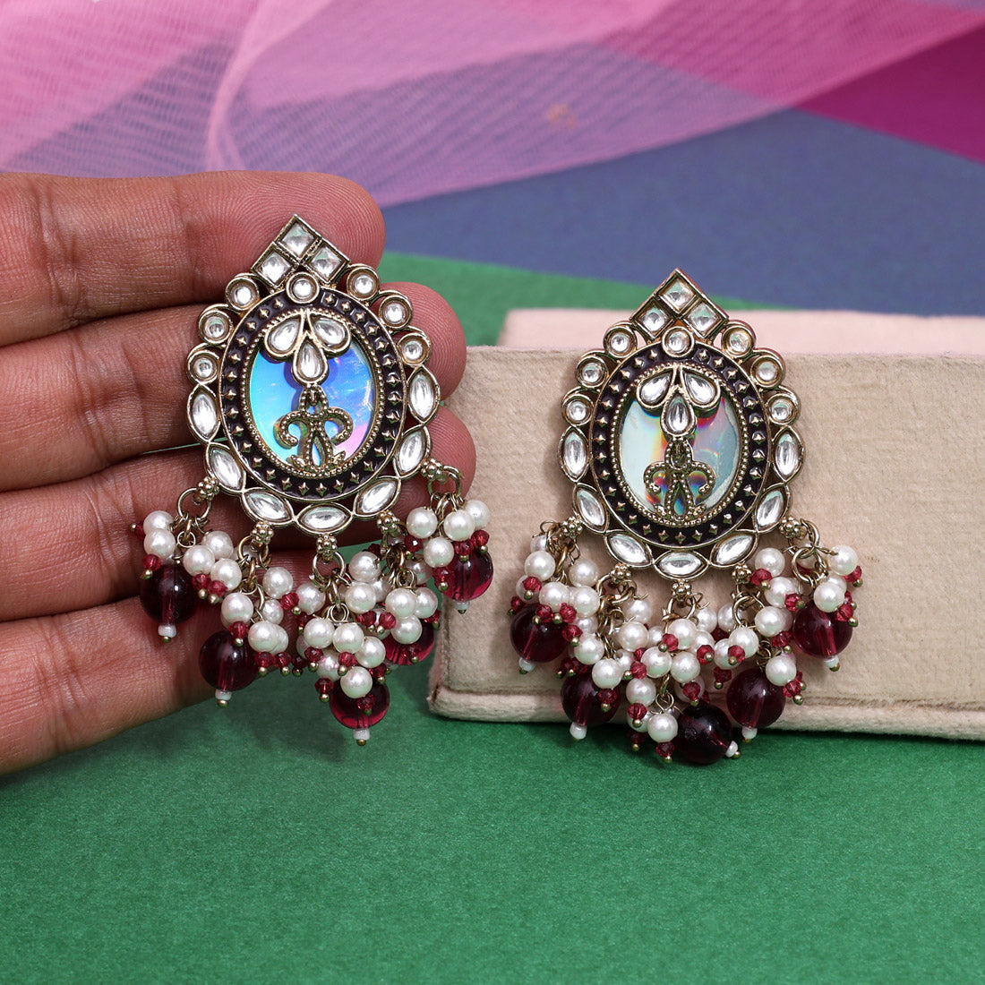 Purple Color Kundan Earrings (KDE976PRP) - Preyans.com