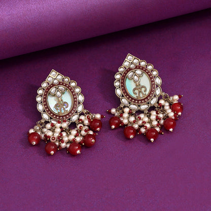 Red Color Kundan Earrings (KDE976RED) - Preyans.com