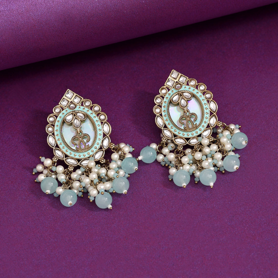 Sky Blue Color Kundan Earrings (KDE976SBLU) - Preyans.com