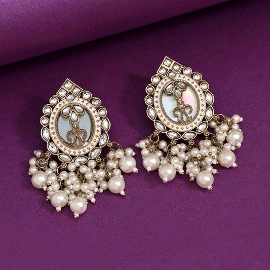 White Color Kundan Earrings (KDE976WHT) - Preyans.com