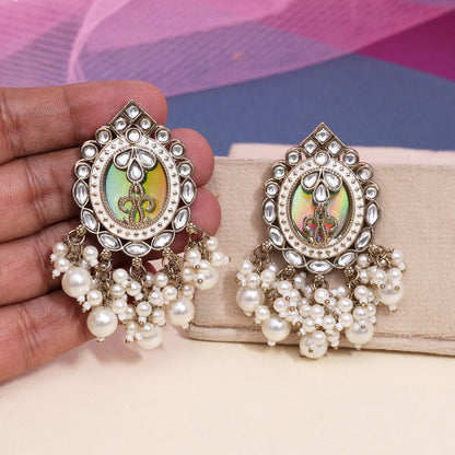 White Color Kundan Earrings (KDE976WHT) - Preyans.com