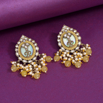 Yellow Color Kundan Earrings (KDE976YLW) - Preyans.com