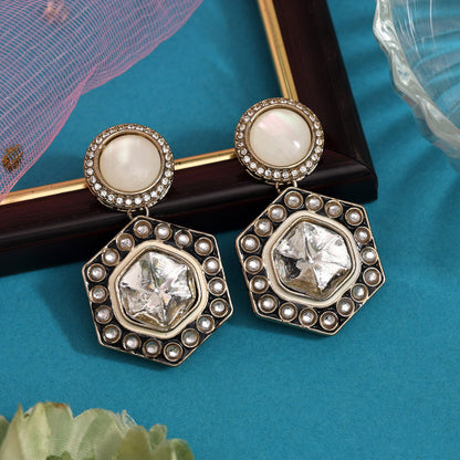 Black Color Moissanite Kundan Earrings (KDE977BLK) - Preyans.com