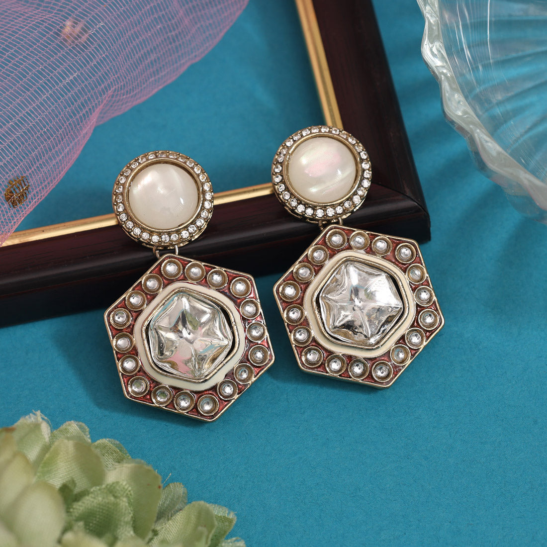 Brown Color Moissanite Kundan Earrings (KDE977BRW) - Preyans.com