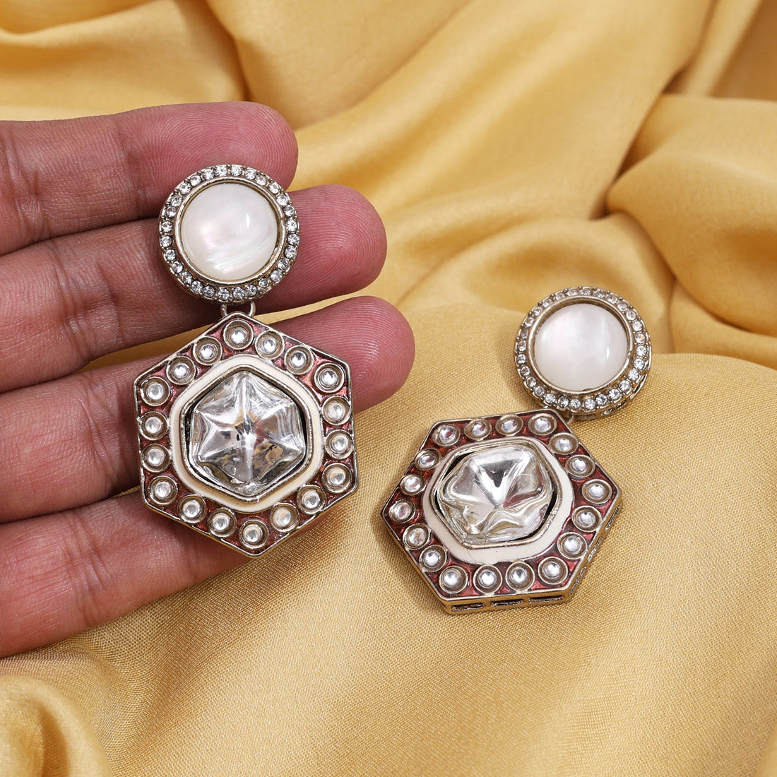 Brown Color Moissanite Kundan Earrings (KDE977BRW) - Preyans.com