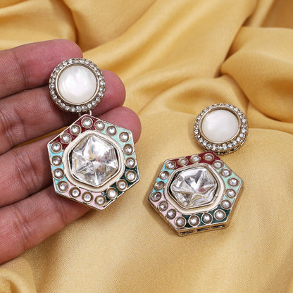 Multi Color Moissanite Kundan Earrings (KDE977MLT) - Preyans.com