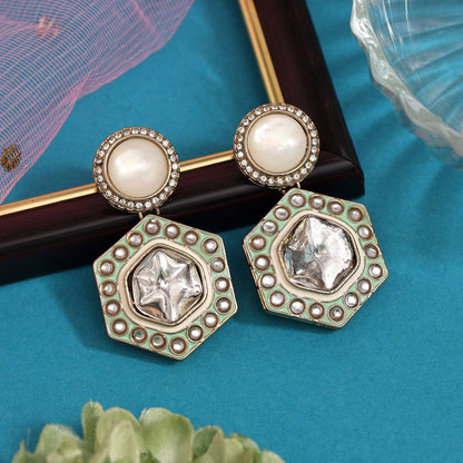 Pista Green Color Moissanite Kundan Earrings (KDE977PGRN) - Preyans.com