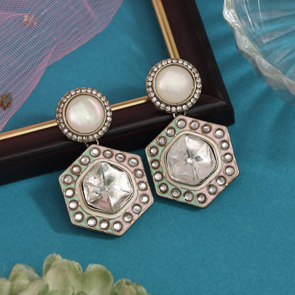 Pink & Pista Green Color Moissanite Kundan Earrings (KDE977PNKPGRN) - Preyans.com