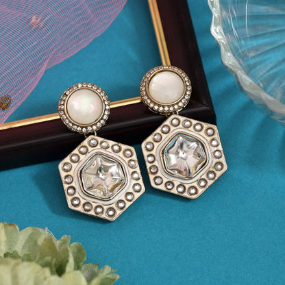 White Color Moissanite Kundan Earrings (KDE977WHT) - Preyans.com