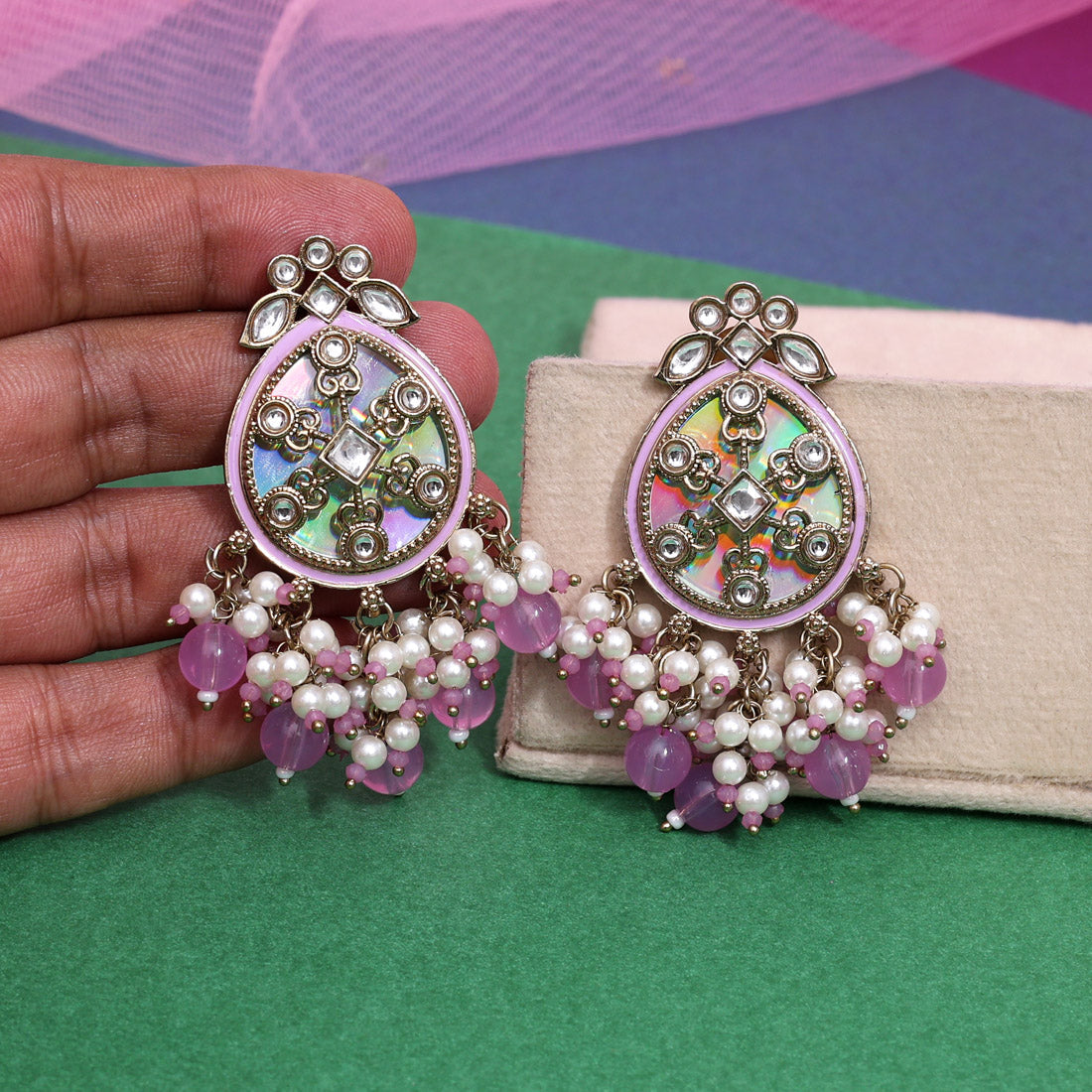 Light Purple Color Kundan Earrings (KDE978LPRP) - Preyans.com