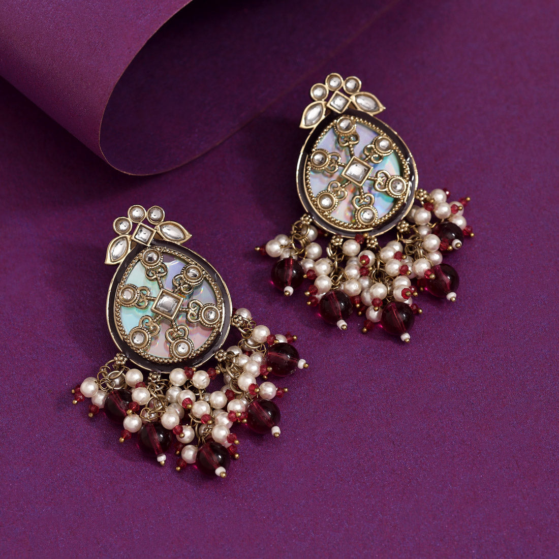 Purple Color Kundan Earrings (KDE978PRP) - Preyans.com