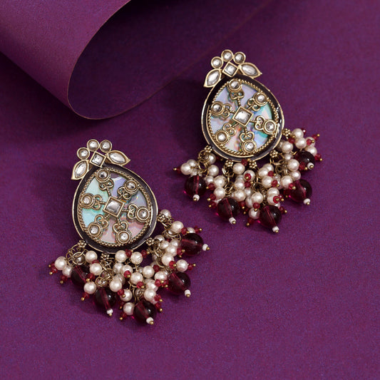 Purple Color Kundan Earrings (KDE978PRP) - Preyans.com