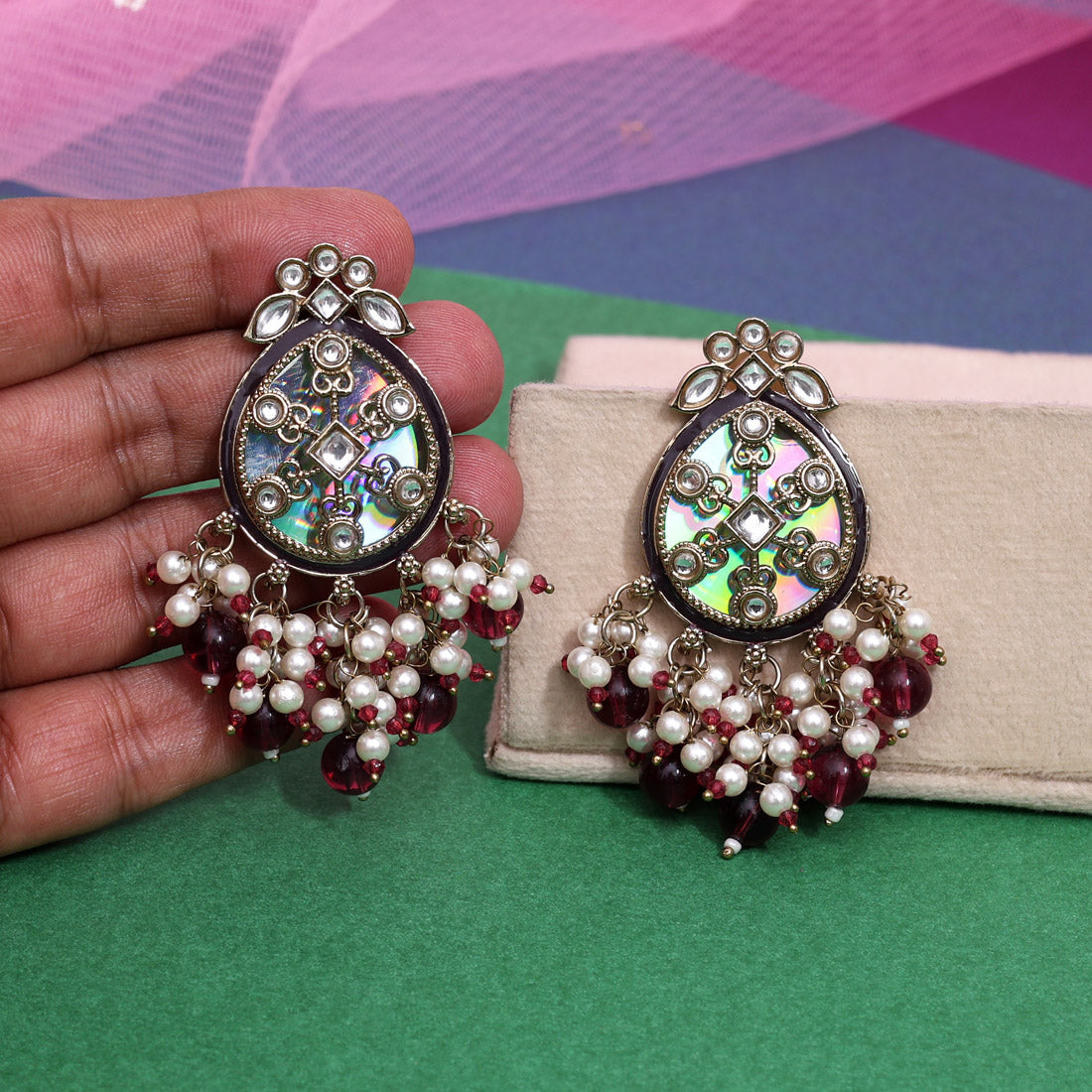 Purple Color Kundan Earrings (KDE978PRP) - Preyans.com