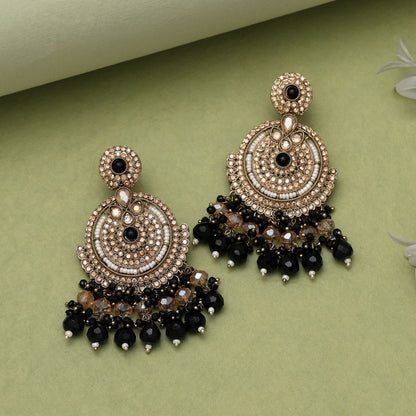 Black Color Kundan Pakistani Earrings (KDE979BLK) - Preyans.com