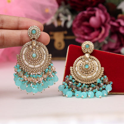 Firozi Color Kundan Pakistani Earrings (KDE979FRZ) - Preyans.com