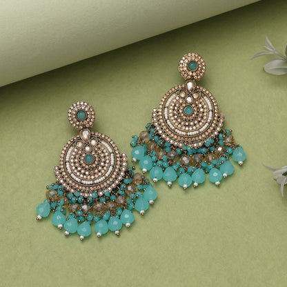 Firozi Color Kundan Pakistani Earrings (KDE979FRZ) - Preyans.com