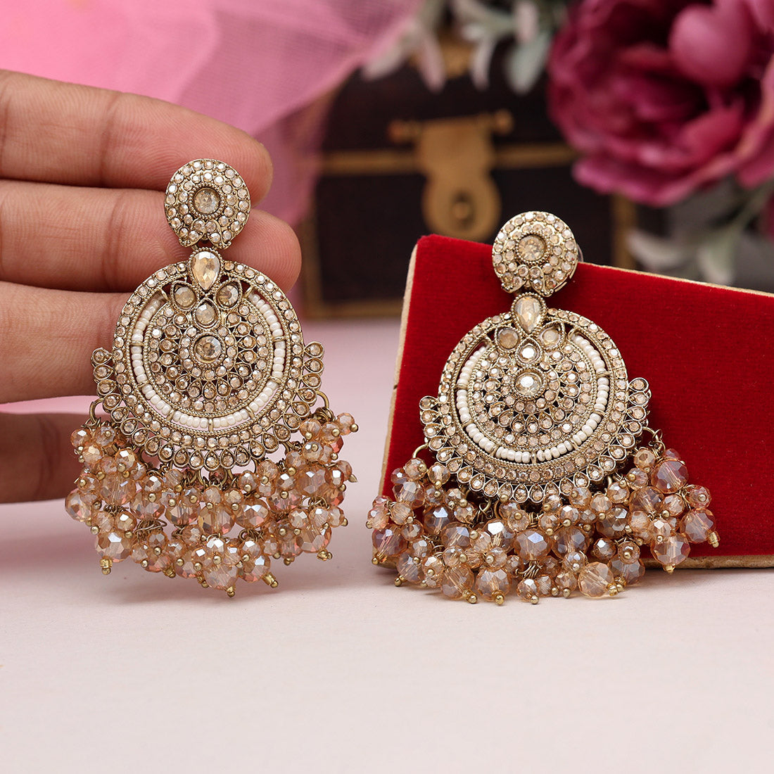 Gold Color Kundan Pakistani Earrings (KDE979GLD) - Preyans.com