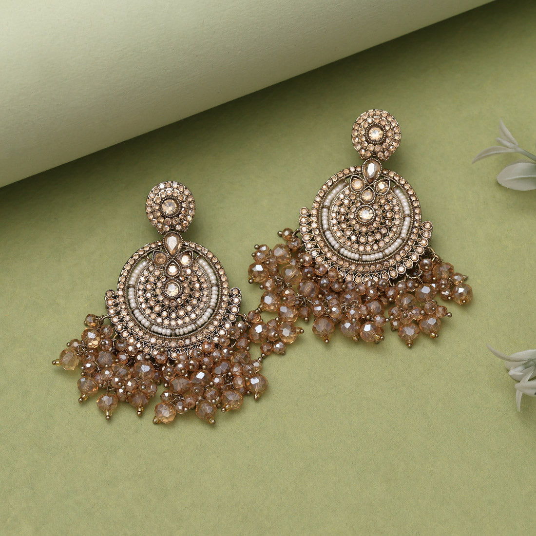 Gold Color Kundan Pakistani Earrings (KDE979GLD) - Preyans.com