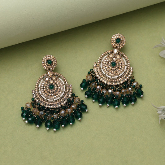 Green Color Kundan Pakistani Earrings (KDE979GRN) - Preyans.com