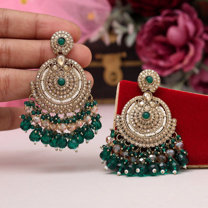 Green Color Kundan Pakistani Earrings (KDE979GRN) - Preyans.com