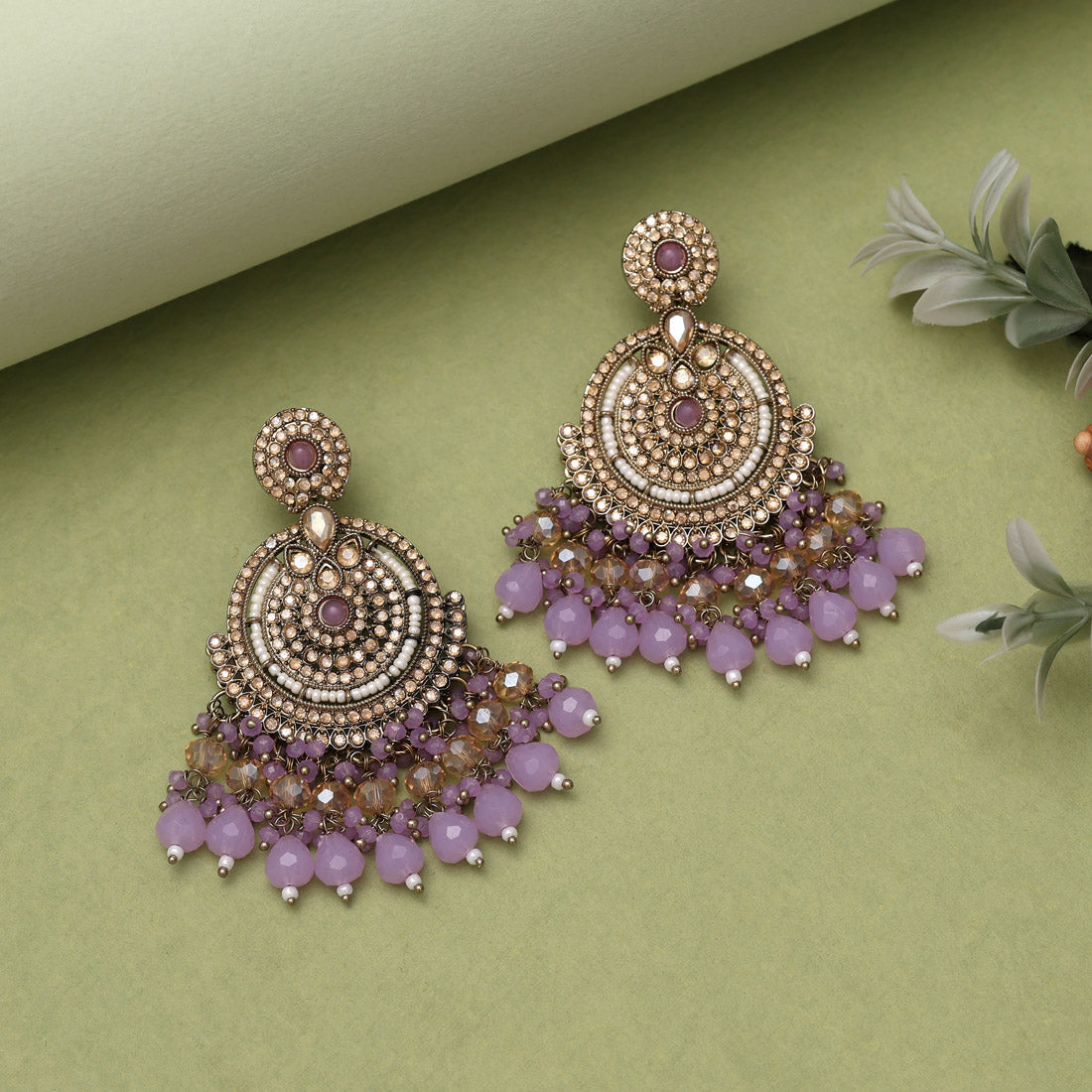 Light Purple Color Kundan Pakistani Earrings (KDE979LPRP) - Preyans.com