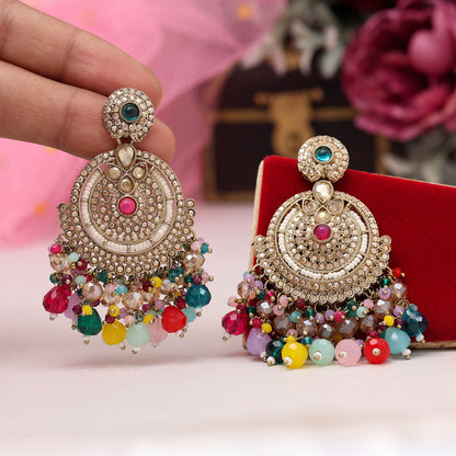 Multi Color Kundan Pakistani Earrings (KDE979MLT) - Preyans.com