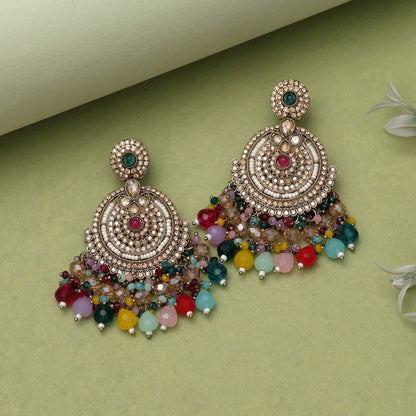 Multi Color Kundan Pakistani Earrings (KDE979MLT) - Preyans.com