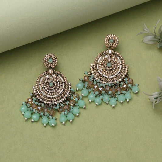 Pista Green Color Kundan Pakistani Earrings (KDE979PGRN) - Preyans.com