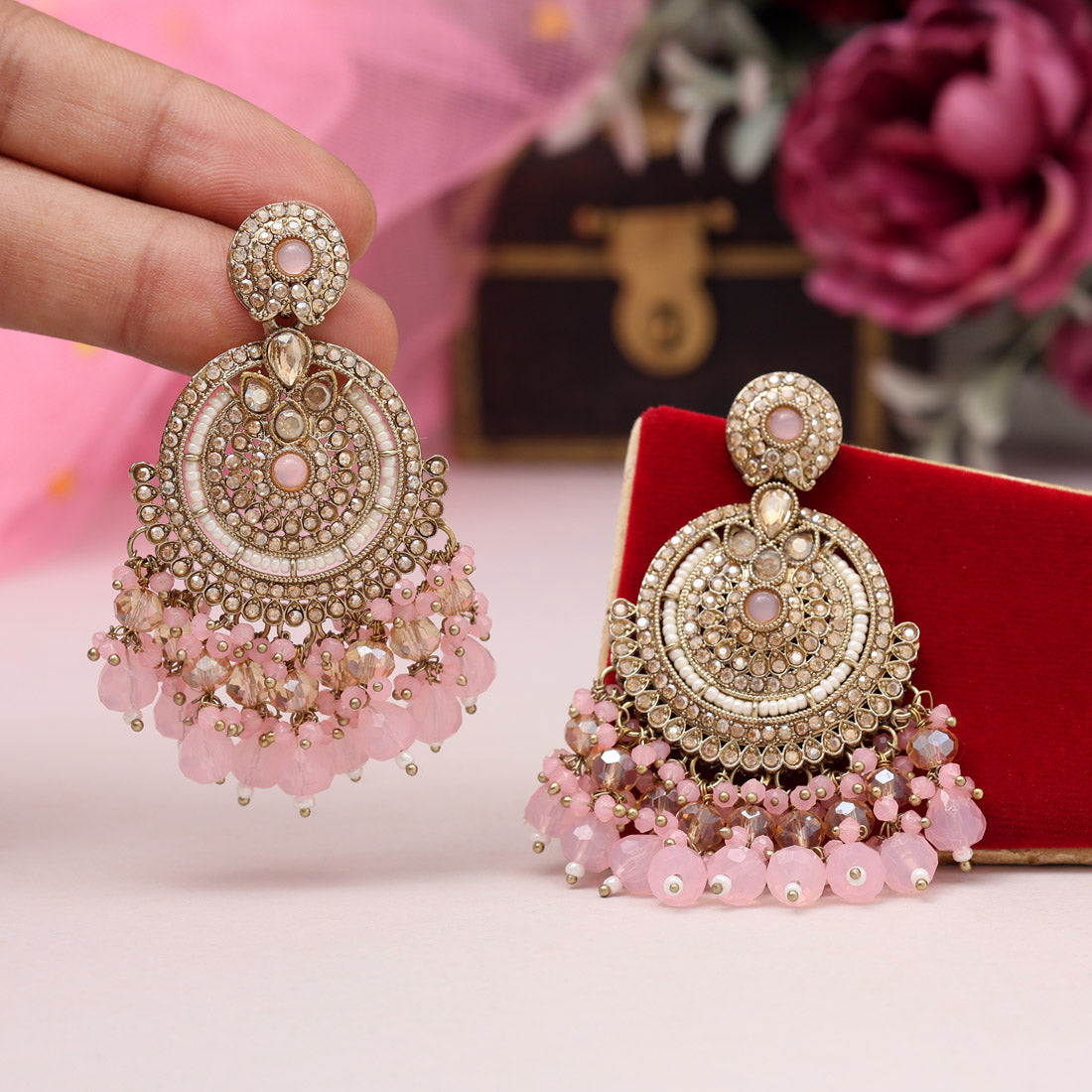 Pink Color Kundan Pakistani Earrings (KDE979PNK) - Preyans.com