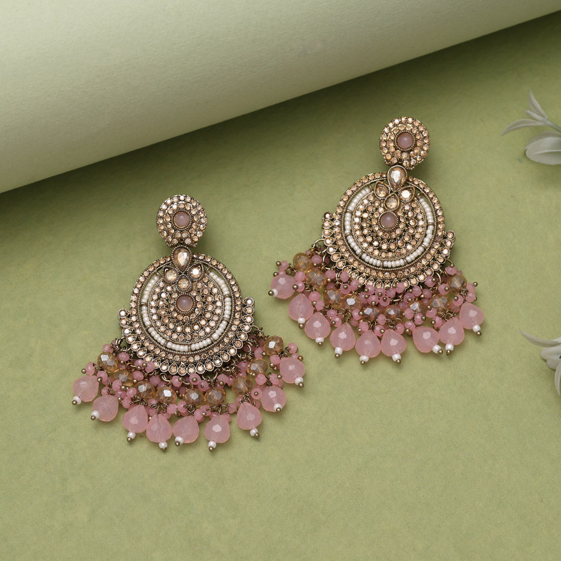 Pink Color Kundan Pakistani Earrings (KDE979PNK) - Preyans.com