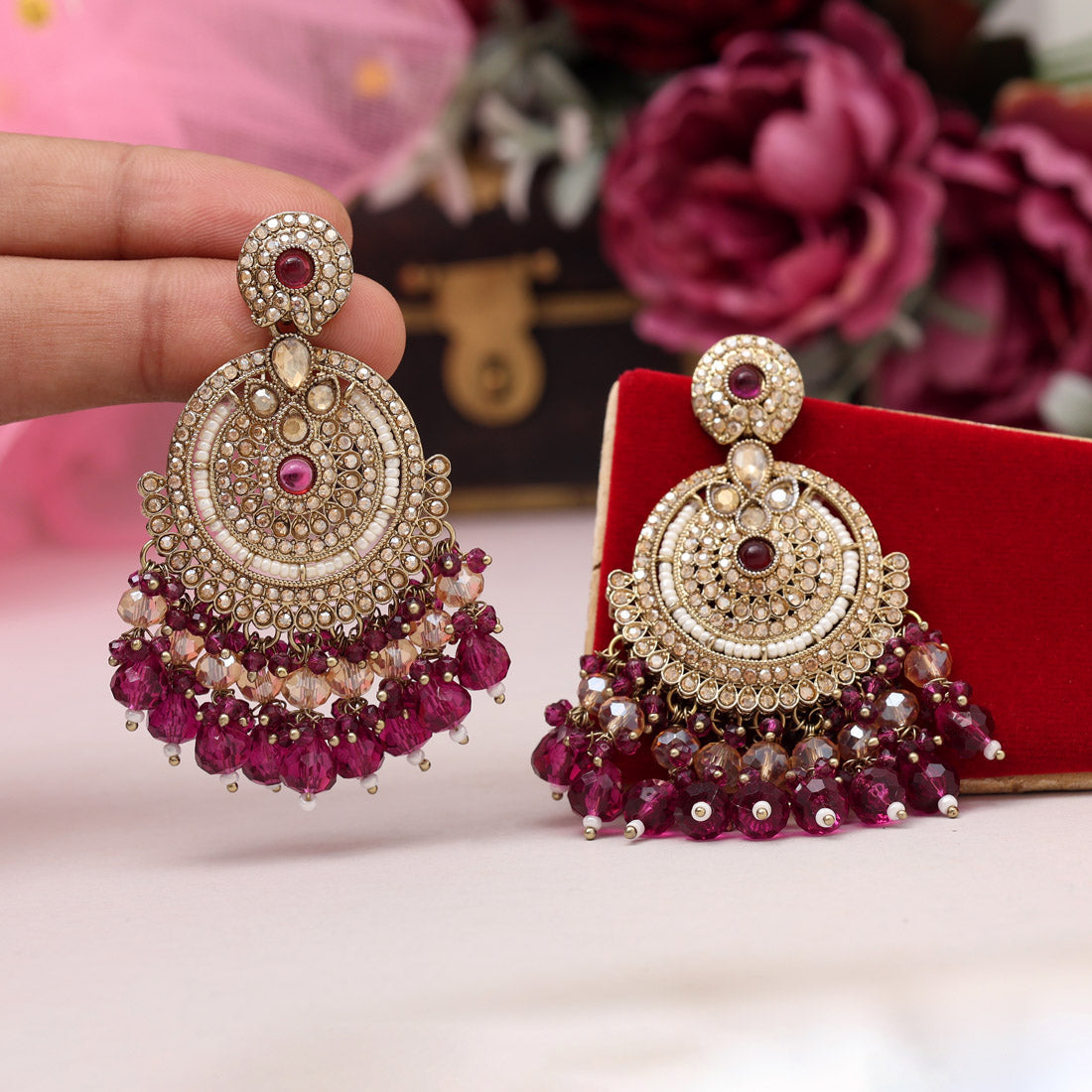 Purple Color Kundan Pakistani Earrings (KDE979PRP) - Preyans.com