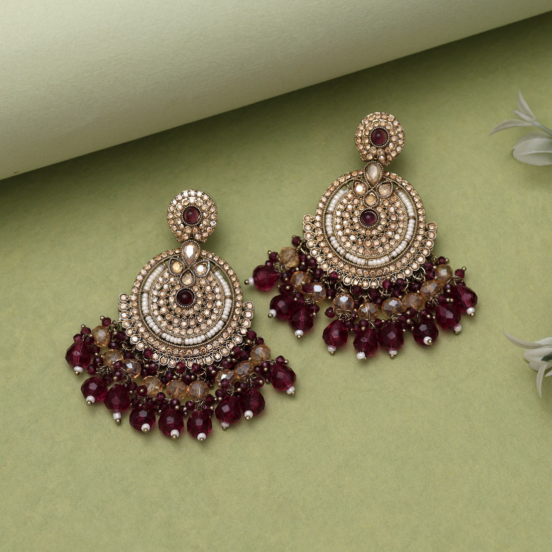 Purple Color Kundan Pakistani Earrings (KDE979PRP) - Preyans.com