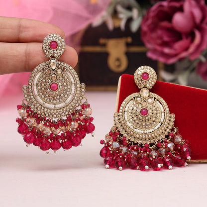 Rani Color Kundan Pakistani Earrings (KDE979RNI) - Preyans.com