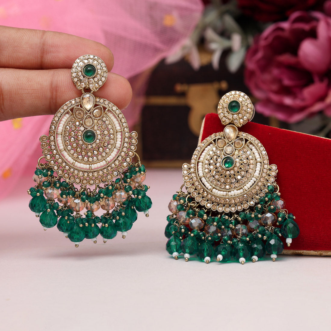 Tturquoise Blue Color Kundan Pakistani Earrings (KDE979TBLU) - Preyans.com